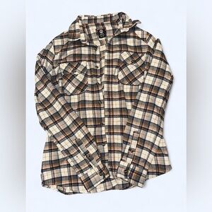 Men's Plaid Button-Down Shirt - Cream and Brown